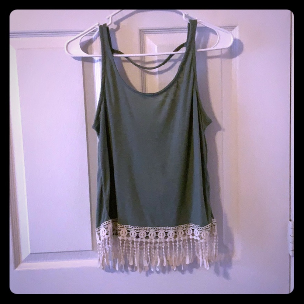Green tasseled crop top